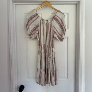 Pastel stripe mini dress with tie